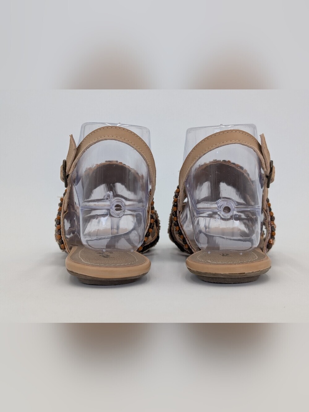 Kenneth Cole Reaction Sz 7.5M Bronze/Taupe With Beads/Sequin & Criss-Cross Strap - Picture 12 of 17